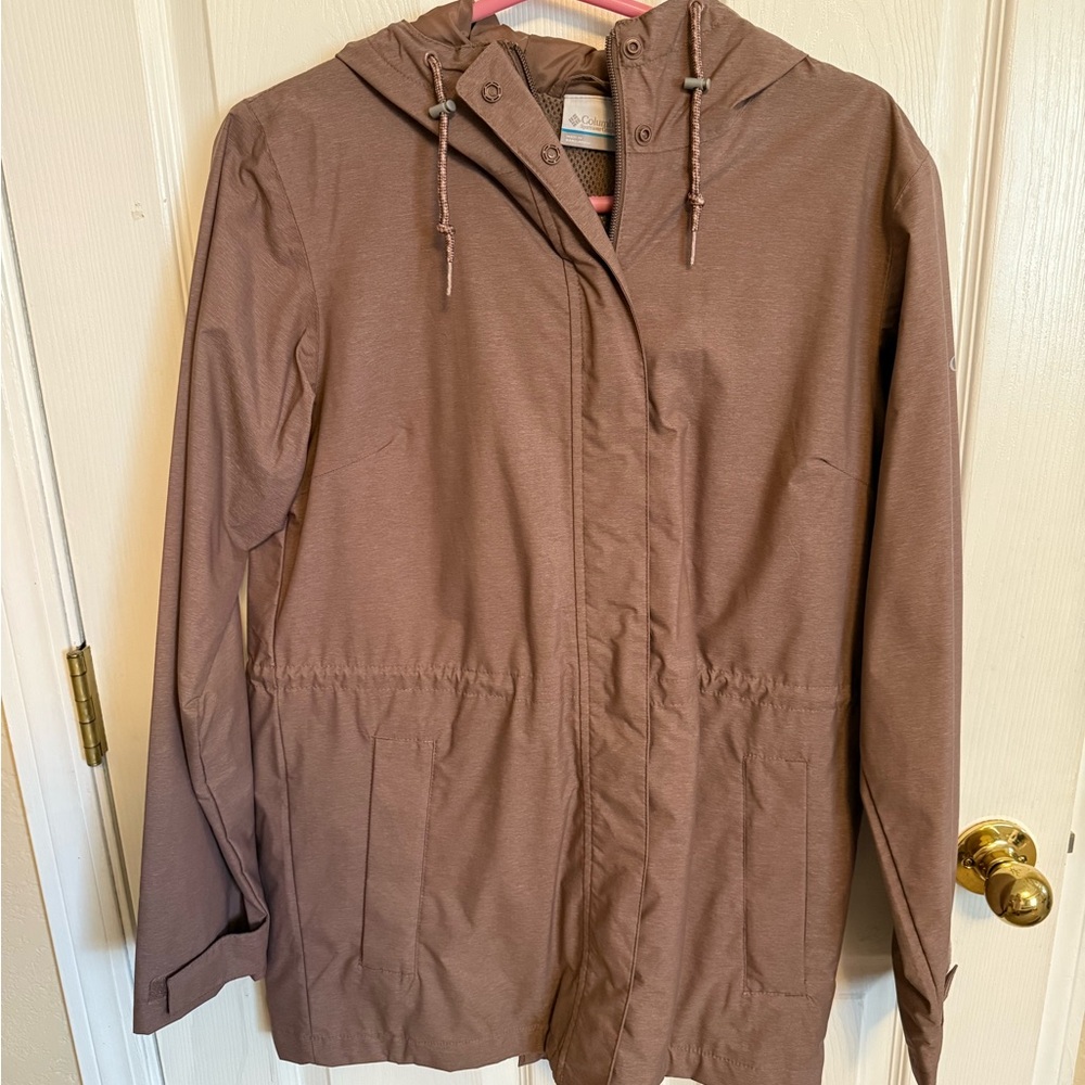 Brown Hooded Women's Rain Jacket Size S